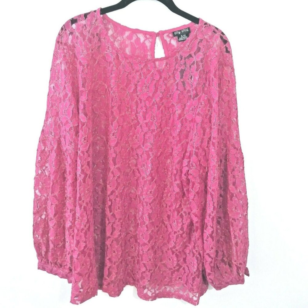 New Women's City Chic Pink and Gold Magenta Lace Top Size XL /22 NWT